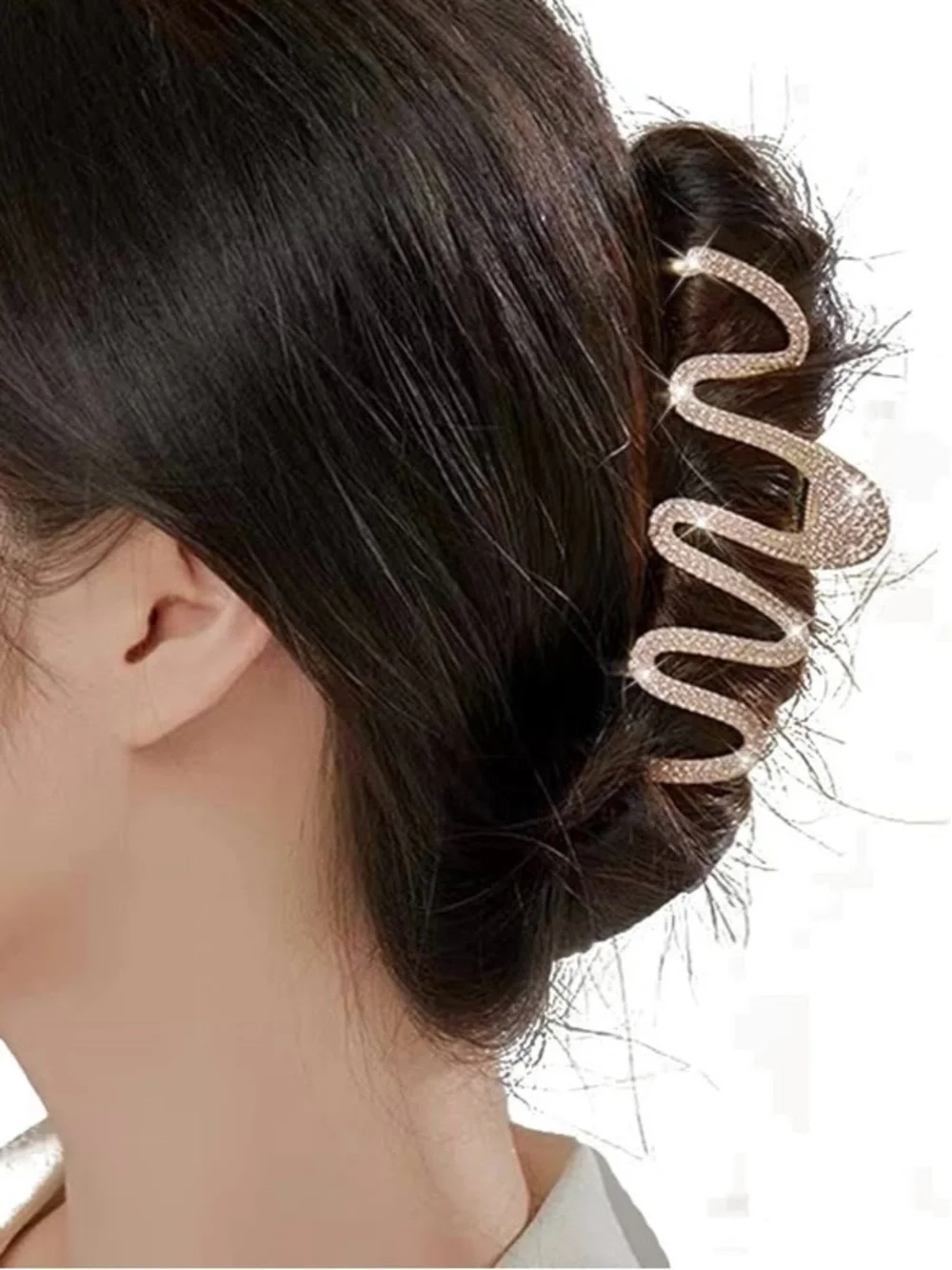 Elegant Snake Hair Clip for Women thick hair 2 pack one pearl/ rhinestones
